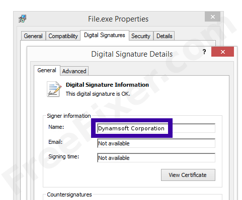 Screenshot of the Dynamsoft Corporation certificate